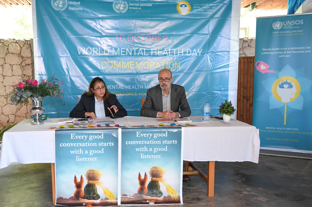 UNSOS_'s tweet photo. 🟢 This #WorldMentalHealthDay2026, the UN🇺🇳 in #Somalia🇸🇴 joins the global call under the theme “Lived Experiences Heard: Real Voices, Real Change”.

“Today's commemoration is more than an opportunity to raise awareness. It is an opportunity to listen, to learn & to strengthen our collective commitment to one another. Together, we can build a healthier, stronger & more resilient #UnitedNations workforce, better equipped to serve the people of #Somalia & advance the ideals of our organization.”
—Acting ASG & Head of #UNSOS, Ms. Qurat-ul-Ain Sadozai