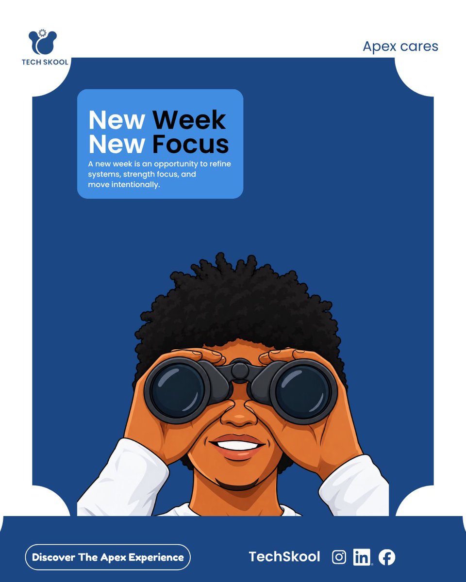 TechSkooll's tweet photo. New week. Clean slate.
Before Monday swallows you, ask yourself:
1️⃣ What's draining my energy?
2️⃣ What's the ONE thing that makes this week a win?
3️⃣ What can I let go of?
Apex cares about where you're headed. 💙
What's your one focus this week? 👇
#NewWeekNewFocus #TechSkool https://t.co/b1QGK62F6S