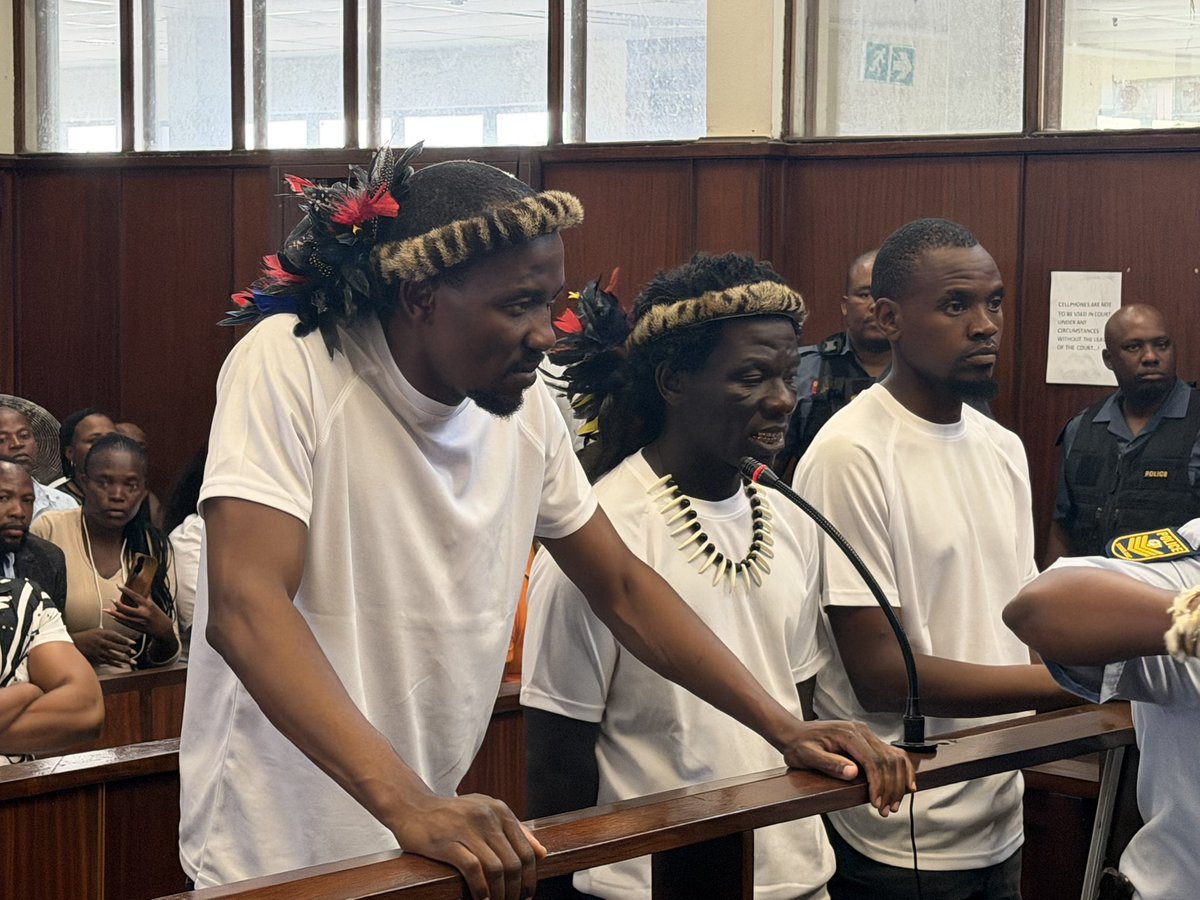 ZANewsFlash's tweet photo. PICTURES: Wandile Nsibande, Siphelele “MaGolide” Shinga and Malizo Dzanibe appearing before the Durban Magistrate’s Court.

The State says it is opposed to the three being granted bail because their protest went beyond what is reasonably accepted - KZN Tonight Podcast https://t.co/lnjrjUTQMw
