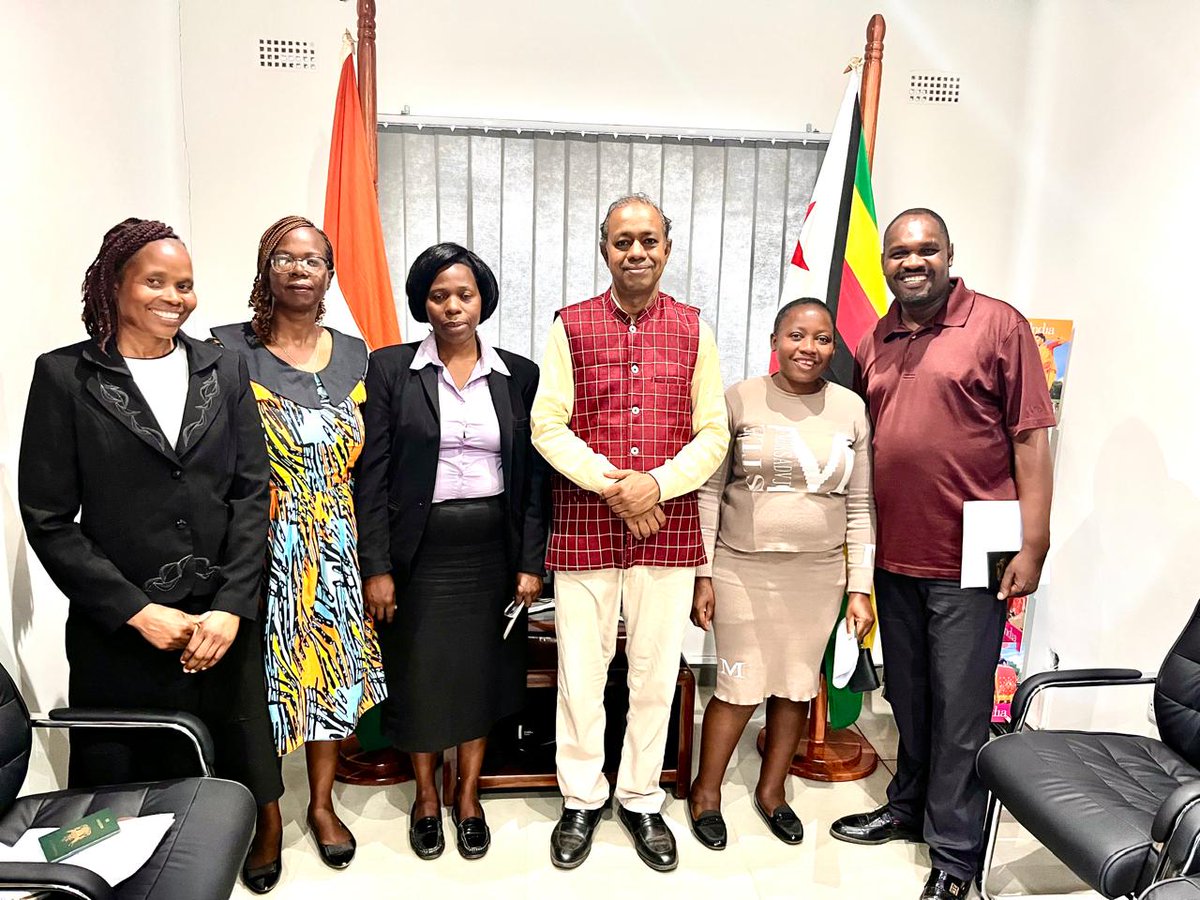 IndiainZimbabwe's tweet photo. Sh. Dina Nath Barnwal, Head of Chancery, met five officials from Zimbabwe’s Ministry of Women Affairs, Community, Small and Medium Enterprise Development ahead of their departure for India to attend a training programme on Informal Sector Enterprise, Entrepreneurship and Local Economic Development at EDII under the ITEC Scholarship Scheme (14–27 October 2026). 

We wish them a successful and enriching learning experience! 🇮🇳🇿🇼 

@mwacsmed @ITECnetwork @MEAIndia @IndianDiplomacy @diaspora_india
