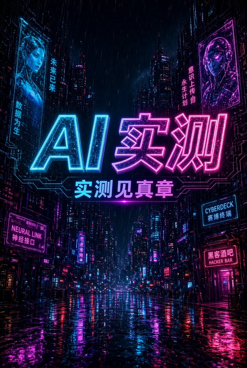 Unknow_Fate3's tweet photo. Grok 三件套最后一块拼上了：改图。

昨天测了它看图识梗，今早测了中文生图，今天拿它改自己的图：把今早那张「硅基早报」海报的主标题换成「AI 实测」、场景改成夜晚霓虹、再加一行小字「实测见真章」，其他地方不许动。

一分钟出图，中文全程零翻车：新标题「AI 实测」字字清楚，背景小招牌一个没动。但它自作聪明了一把——我说"加一行副标题"，它直接把原来的「AI 大事天天见」换掉了，等于换行不是加行。原图本来就是夜景，"改夜晚"这项它也顺水推舟没动。

结论：改图它行，中文它也行，但别指望它逐字听话，它会按自己的理解"优化"你的指令。

图1 是改完的，图2 是原图。你们让 AI 改图时，最怕它动哪儿？
