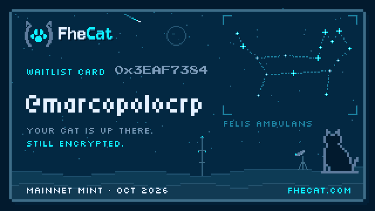 Marcopolocrp's tweet photo. @fhecat Card attached. My cat stays encrypted until the reveal. 🐾 https://t.co/DeAToRT8ls