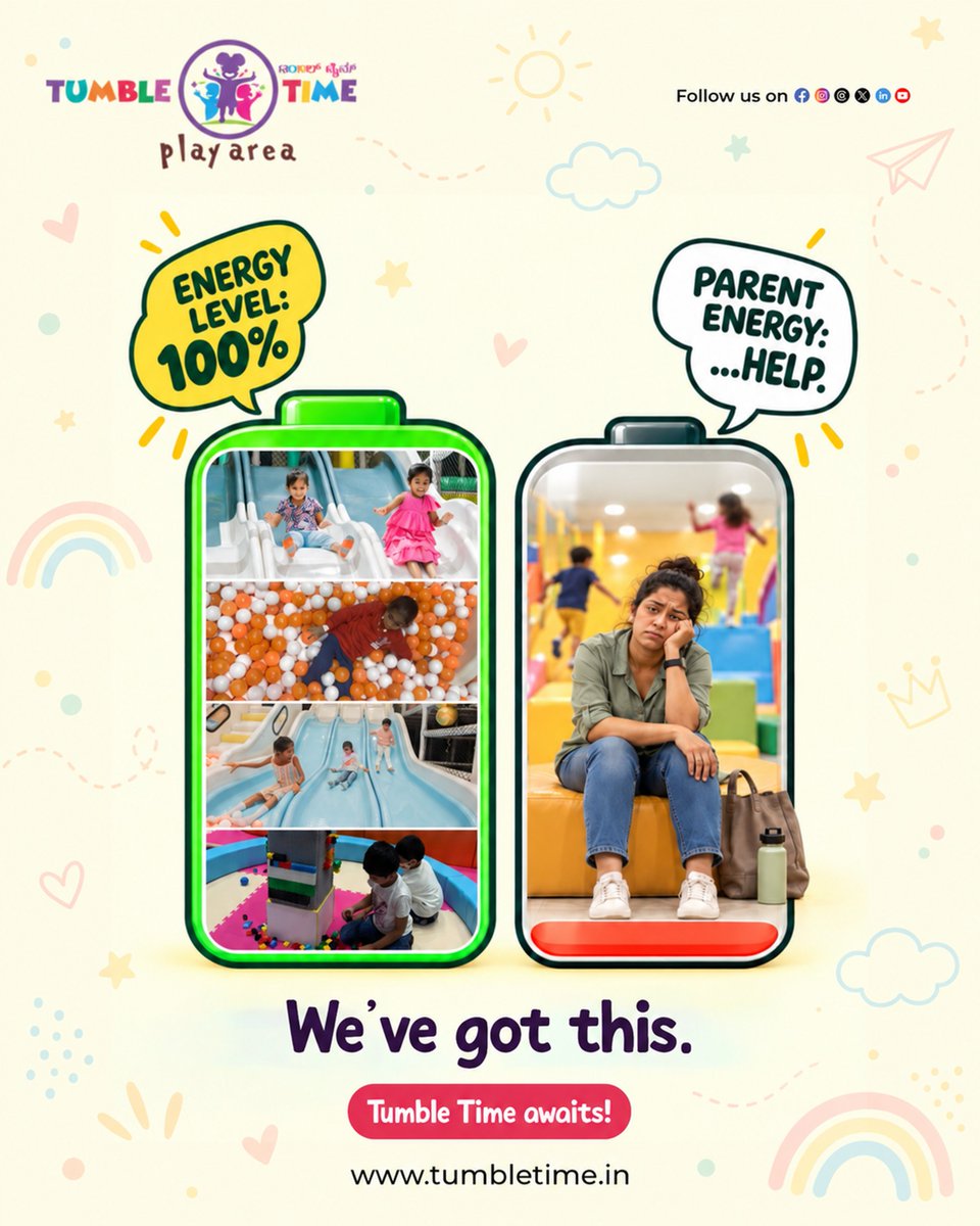 tumbletimeplay's tweet photo. Kids bring endless energy, and parents deserve a little time to recharge!

Let the little ones jump, play, explore, and have fun while you take a well-deserved breather.

📞 Call: +91 97314 19229

#TumbleTime #KidsPlayArea #IndoorPlayArea #KidsActivities #FamilyFun #HappyKids https://t.co/8KAPGxeB09