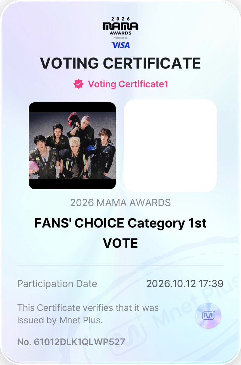 127media's tweet photo. 🏆 2026 MAMA AWARDS “FANS CHOICE MALE” [1st VOTE]

🔗 https://t.co/ySzGY8gCeP
🗳️ 1 acc = 1 device = 1 vote/day
🔚 10/22 23:59 (KST)

#2026MAMAVOTE #NCT127 https://t.co/eLgBv1LIPY