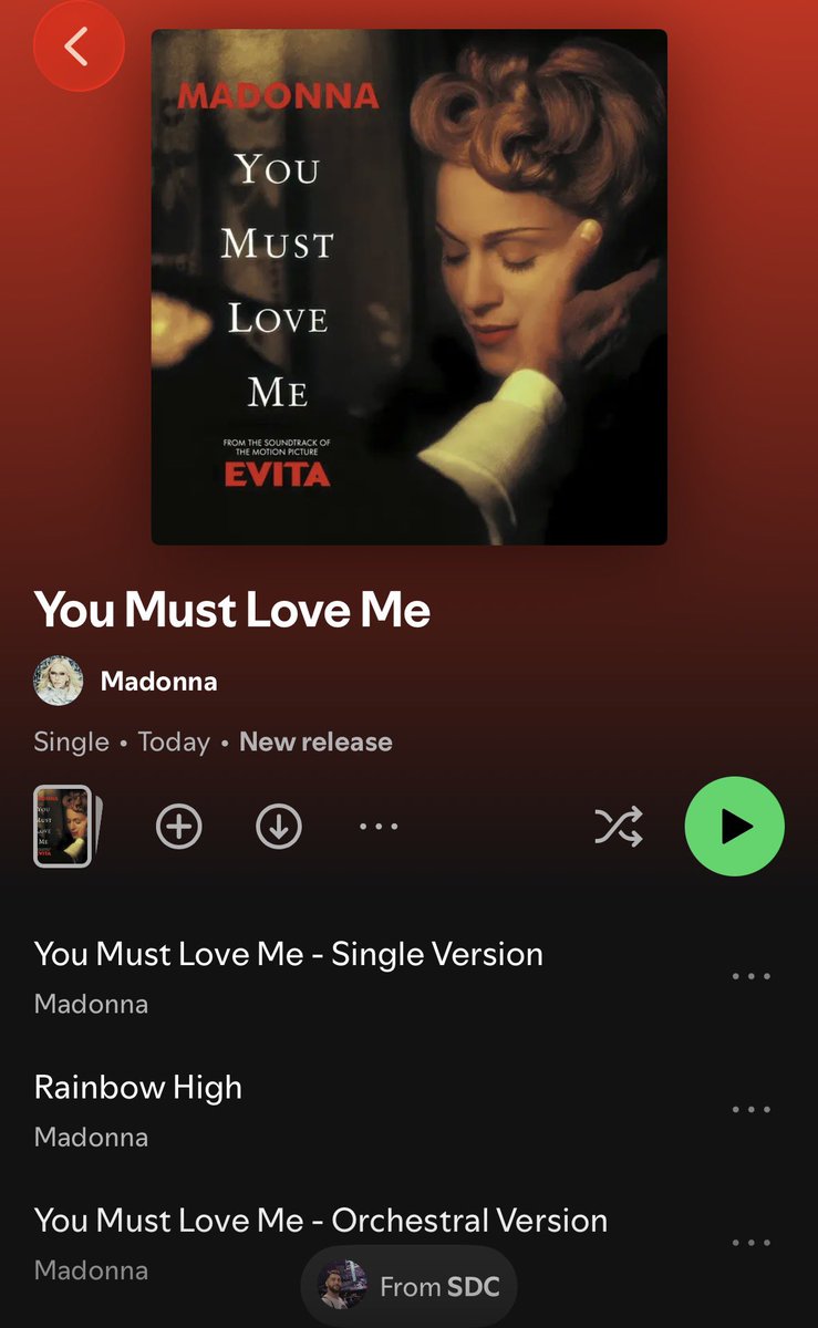 GregvsMatt's tweet photo. Madonna has released the Academy Award winning 1996 single You Must Love Me to digital and streaming platforms and it includes the Orchestral version ❤️ 

#Madonna #Evita30 https://t.co/RejlprMceH