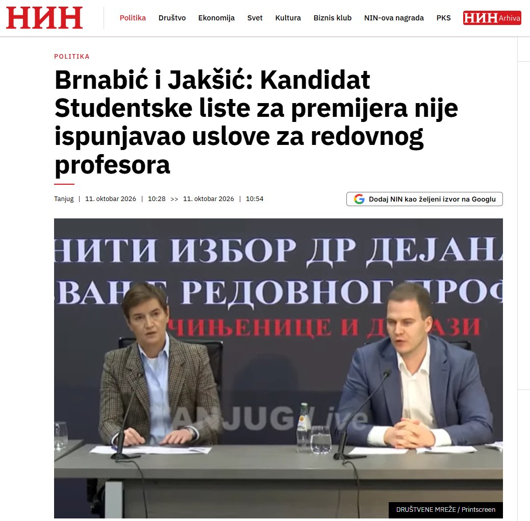 PeaceOsLEON's tweet photo. ETO! Šta reći?! NIN, nekad ugledan list, prećutkuje ovo što piše Insajder, (i ne samo)! A prećutkivanje istine je podrška LAŽI!!! https://t.co/PzgAQpeLU2