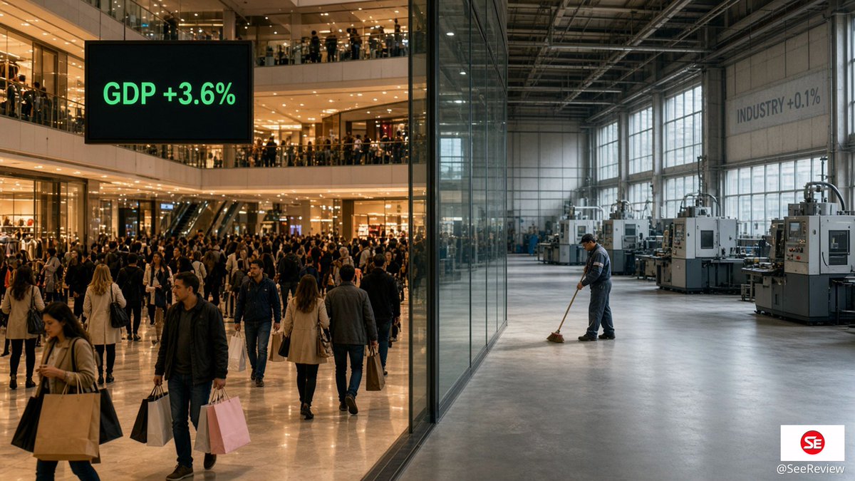 SeeReview's tweet photo. Serbia's economy grew an estimated 3.6% from January to August, per the MAT report, yet industrial production rose just 0.1% and fell 0.5% in August. Exports are up 8.8% and producer prices 9.6%. The malls are full. The factory floor is mostly being swept.

#Serbia #Economy https://t.co/3KsyZOuhNN