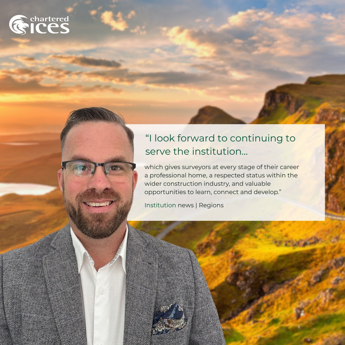 CharteredICES's tweet photo. We're delighted to announce Chris Rooney, Layer Surveys, as our new Scotland regional chair. 🙌

Our thanks to William Kelly for his tenure as regional chair + all his contributions to the region.

Read more below...

#CICESNews https://t.co/cxSEtbgUqX