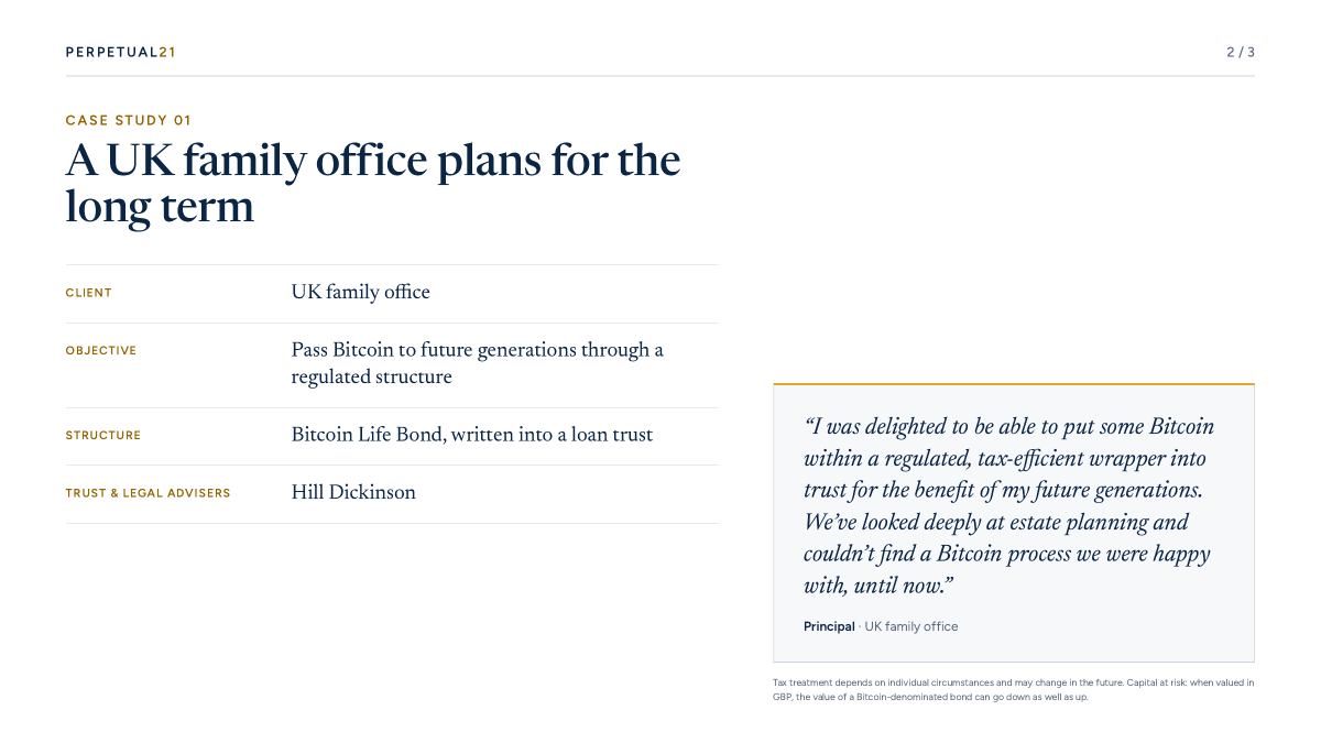 Peterlane1985's tweet photo. Around three weeks after @bitcoin_life_'s approval as an International Long Term Life Insurer, our first Bitcoin Life Bond application came in! 

The first Bitcoin-denominated Offshore Bond will written into trust for a UK family office to protect and preserve their Bitcoin wealth for generations to come.

Thanks to @R1chardMarshall of @HillDickinson for providing the trust & legal work to give the client the optimal outcome. See pics for how we did it. 

#Bitcoin #EstatePlanning