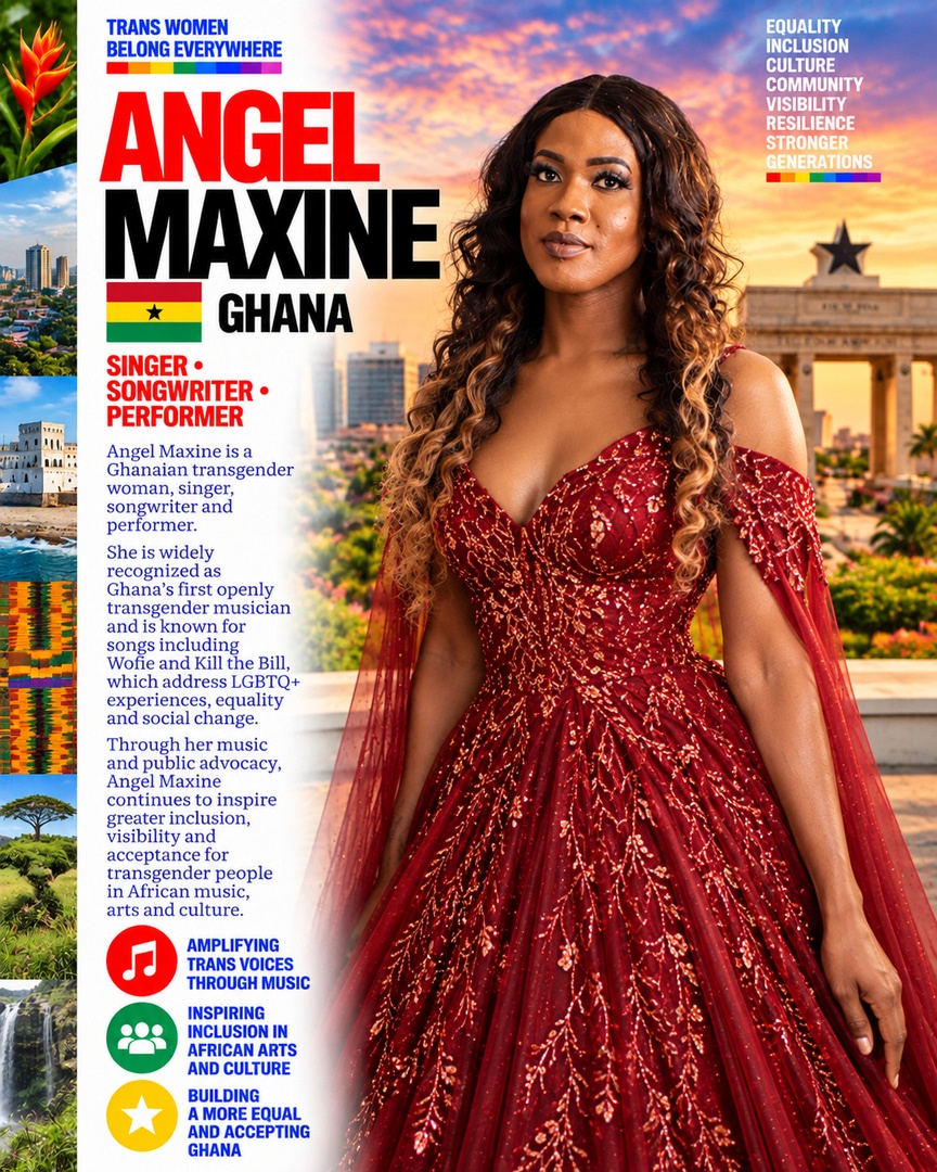 transwomenclub's tweet photo. Angel Maxine is a Ghanaian transgender singer and songwriter whose music promotes equality, inclusion and greater transgender visibility.
#AngelMaxine #Ghana #TransVisibility https://t.co/Wzmb1nJBMS