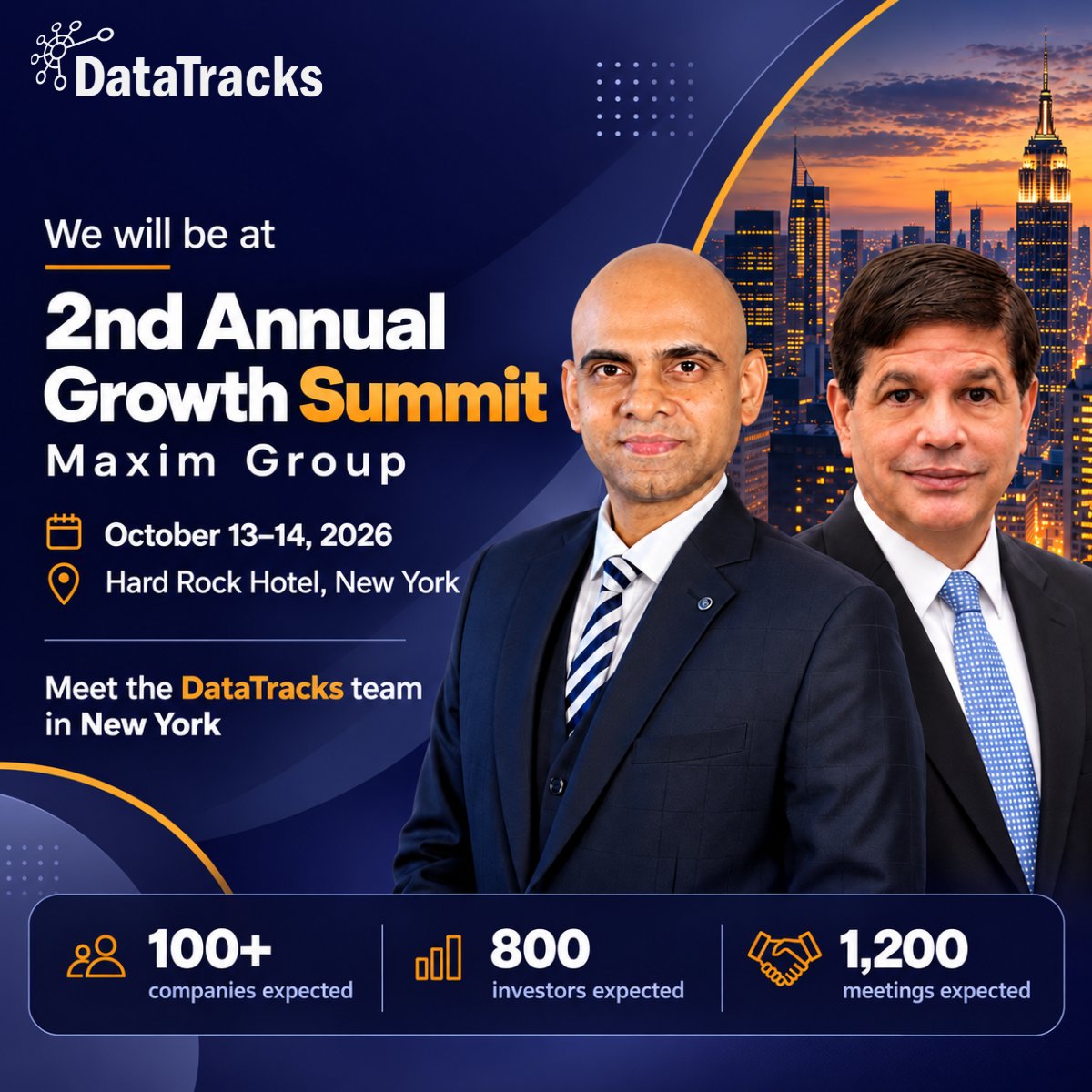 DataTracks's tweet photo. Our VPs, Saul and Ben, are heading to the 2nd Annual Growth Summit by Maxim Group in New York. 
As experts in SEC filings, they’ll be on hand to share insights on smarter, smoother filing workflows and the challenges shaping today’s reporting landscape. 
Connect with them at the event to tap into their expertise. 

 #MaximGroup #GrowthSummit2026 #NewYork #FinancialReporting #RegulatoryReporting #InvestorRelations #DataTracksUS