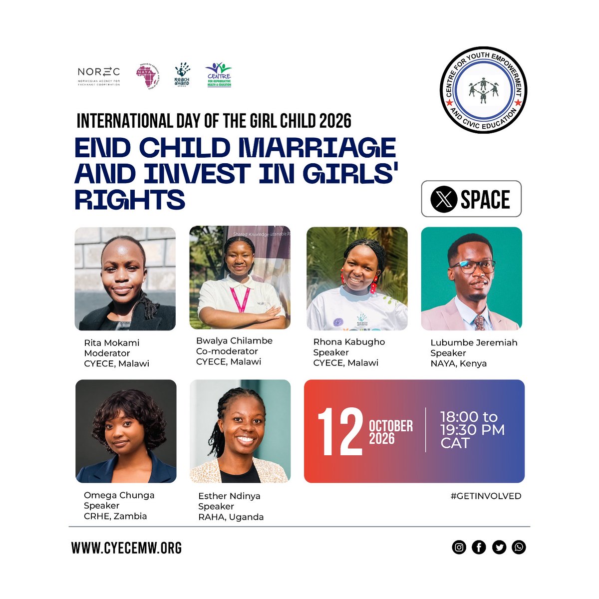 NAYAKenya's tweet photo. In collaboration with @CYECE_Malawi, @ForReproductive &amp; @reachahand, and led by NOREC's ESA Fellows, join us for an international conversation for this year's #IDG2026!

Where? X Spaces
Link: https://t.co/XPEYkI7pae

#NAYAVoices
#ESAFellowship4IDG
#IDG2026 https://t.co/1AWv8hDwgF