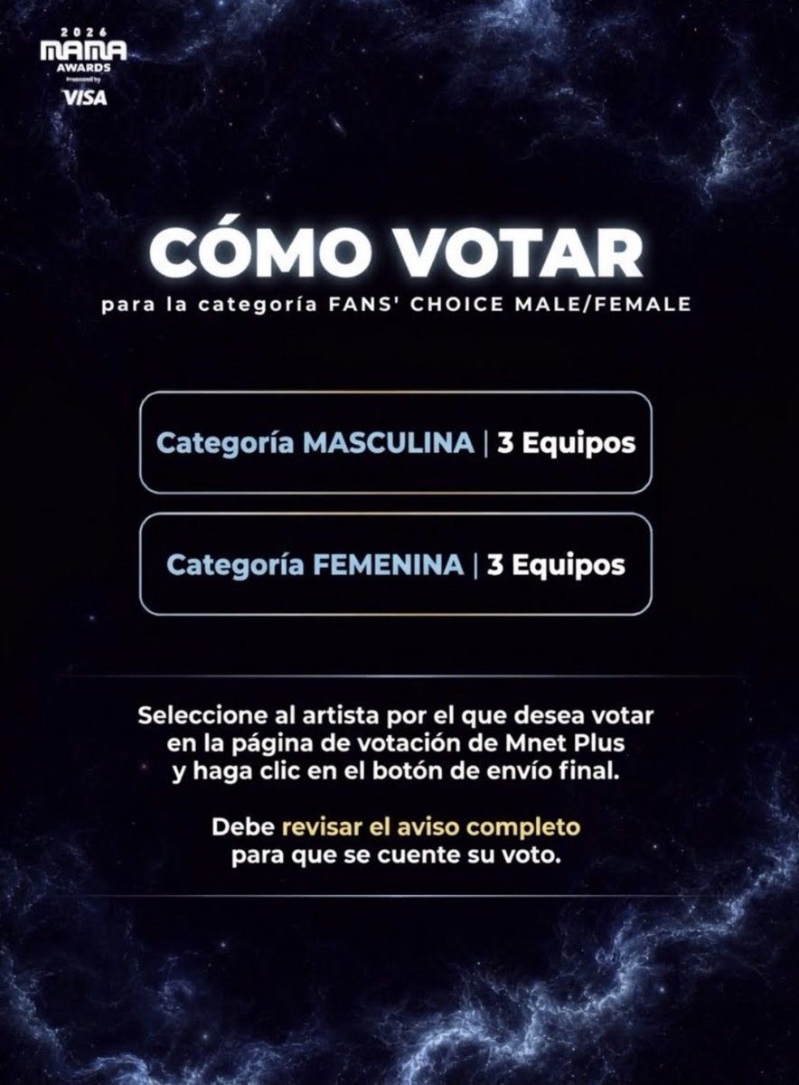 mxcharts's tweet photo. [#2026MAMA] GUÍA 1ª Ronda de Votación  <FANS' CHOICE MALE/FEMALE Category> 

Todos los horarios en tiempo centro México (CST) 🇲🇽 

La votación está disponible en:
• Mnet Plus - Reinicio 9AM (CST) 
• Votación en X 

🗓️ 1ª Ronda:
12 Oct 4AM al 22 Oct, 9:59AM (CST) 

#MAMAAWARDS #2026MAMAAWARDS