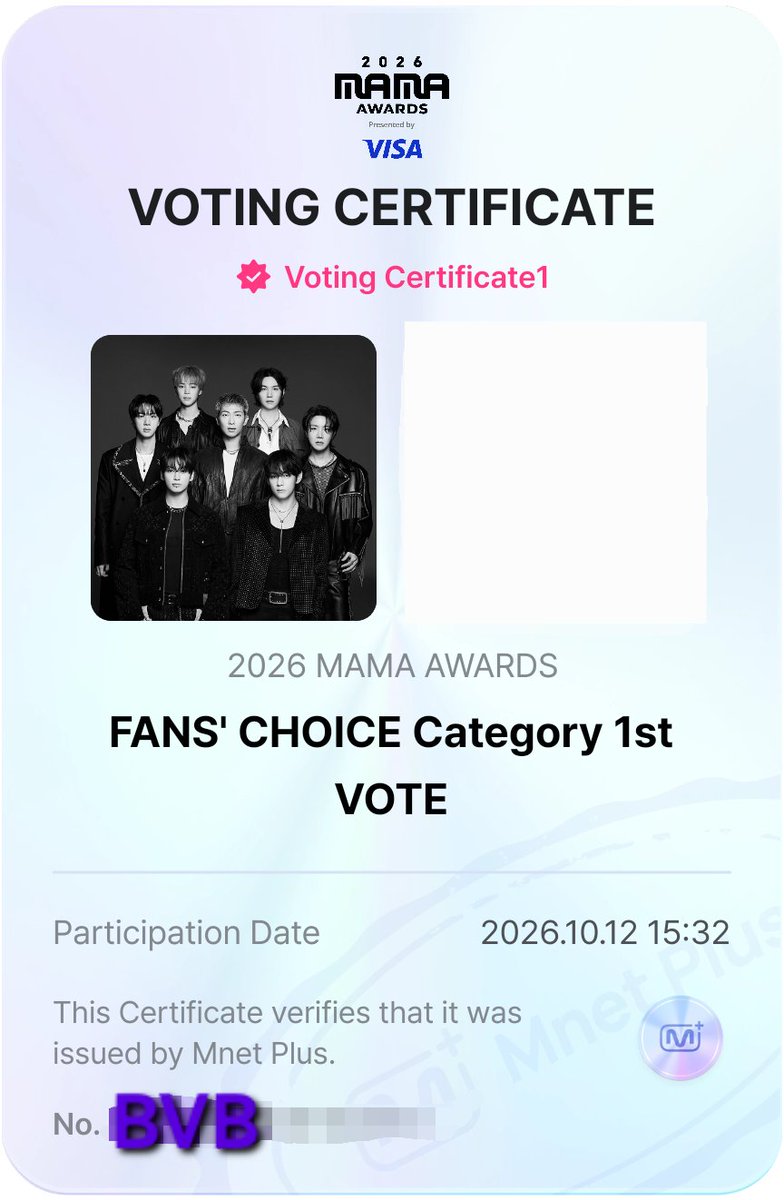 votingbrigade's tweet photo. Have you casted your vote for BTS in Fan's Choice category ?
 
Show us your certificates ARMY🗳

Goal 🎯 100 Proofs
#2026MAMAVOTE #BTS https://t.co/iBIYh5wQ0m