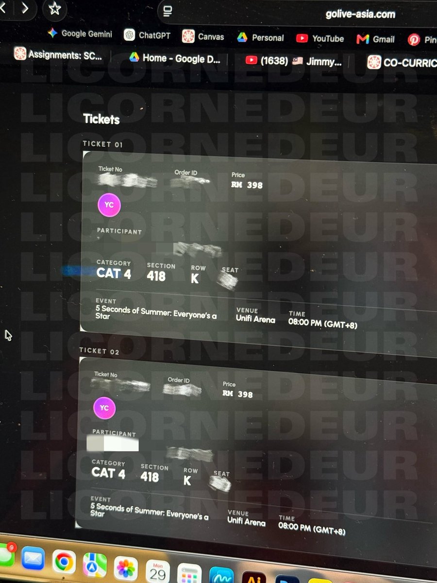 licornedeur's tweet photo. Letting go 5SOS KL tix🥹✌🏻
Date: 17/11/2026
Cat 3, Section 418 x2
RM850 (lower than ori price)
rts: going overseas🥲
#5SOStour #5SOSconcert #5SOSMalaysia https://t.co/S5iLqdrdZq