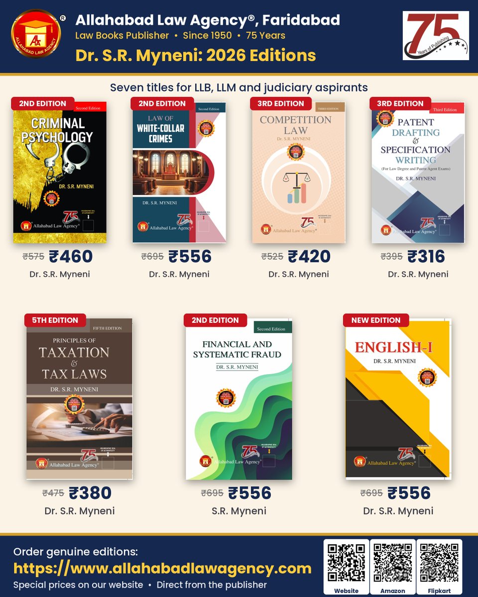 ala1950's tweet photo. Dr. S.R. Myneni's 2026 editions are here — 7 titles. https://t.co/CU2YTkNJkt #LawBooks #LLB https://t.co/QaF7gSXkgS