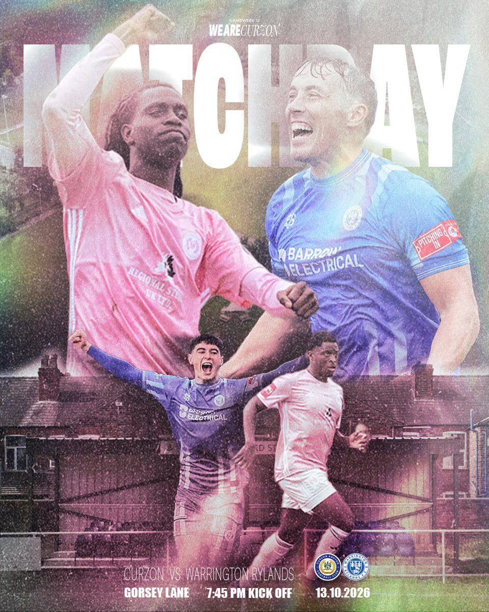 CurzonAshton's tweet photo. ⚽️ It's Match Day

🆚 Warrington Rylands
⌚️ 7:45pm Kick Off
📍Quickline Logistics Arena

#BackTheNash | #TheNextStepTogether https://t.co/FWqOC9As9F