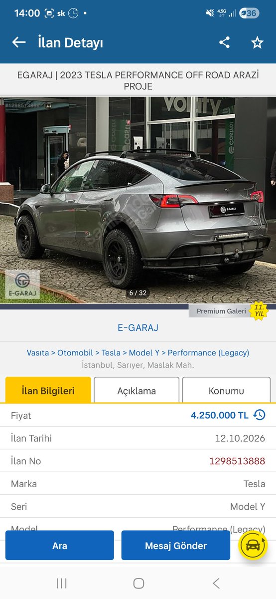 otoilan1's tweet photo. Bir vatandaş Tesla aracını Off-road arabasına çevirerek 4.25 milyona satışa koydu. https://t.co/JwZMozN6yu