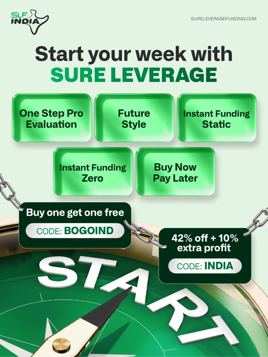 SureleverageIN's tweet photo. Start your week with Sure Leverage.

Choose your funding path and unlock exclusive offers.

BOGOIND: Buy One, Get One Free 
INDIA: 42% OFF + 10% Extra Profit Split

Your next trading opportunity starts here.

🌐 https://t.co/r9e2BEN7A0 https://t.co/6pmDBdDYdQ