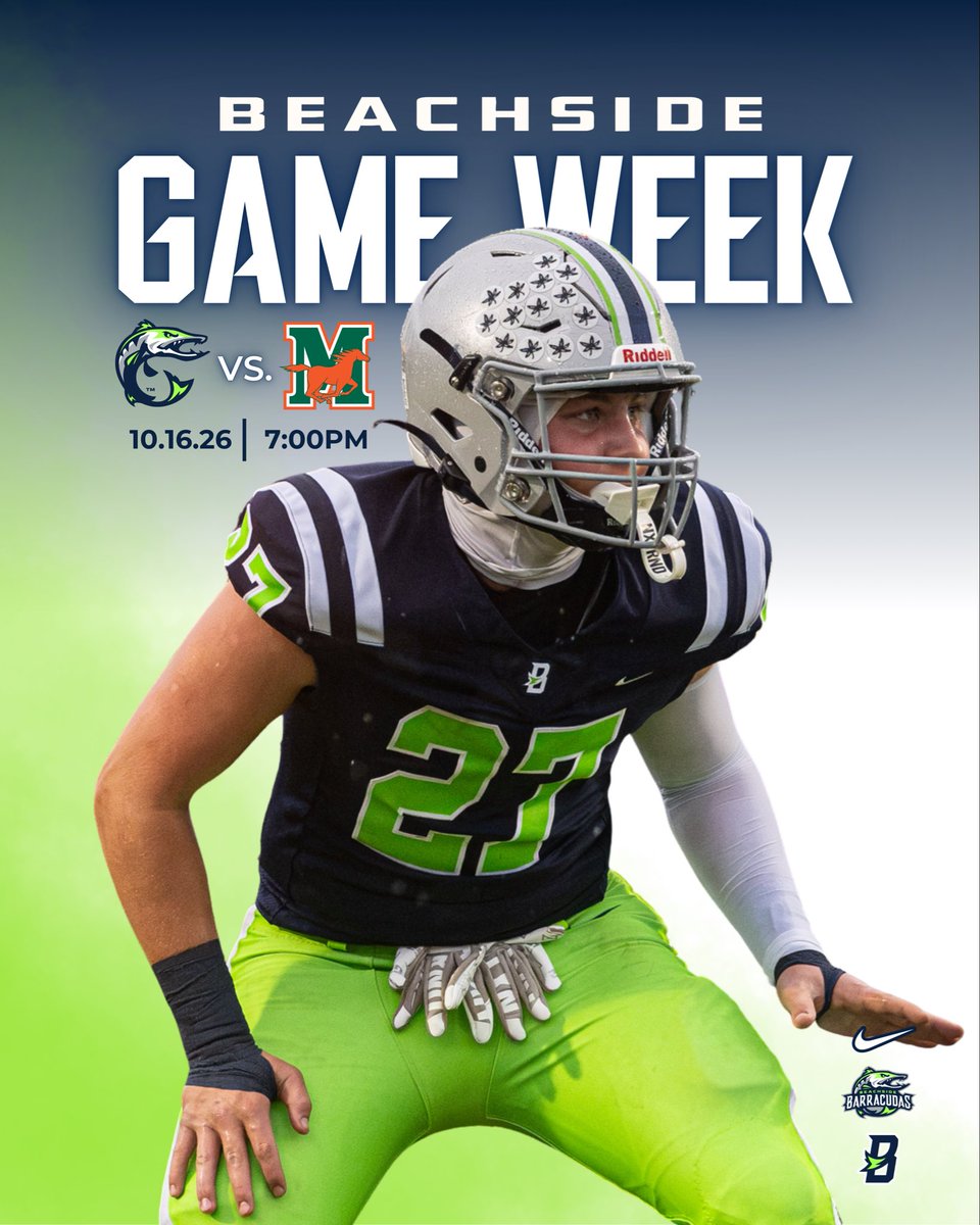 Beachside_FB's tweet photo. PACK THE REEF!

The Beachside Barracudas host the Mandarin Mustangs at the Reef this Friday, 10/16 at 7:00pm.

On Tuesday, JVB travels to Bartram to face the Bears at 6pm. Thursday the JVA Barracudas travel to Atlantic Coast to face the Stingrays at 6pm. 

#BarracudaNation https://t.co/eYsOl26OfF