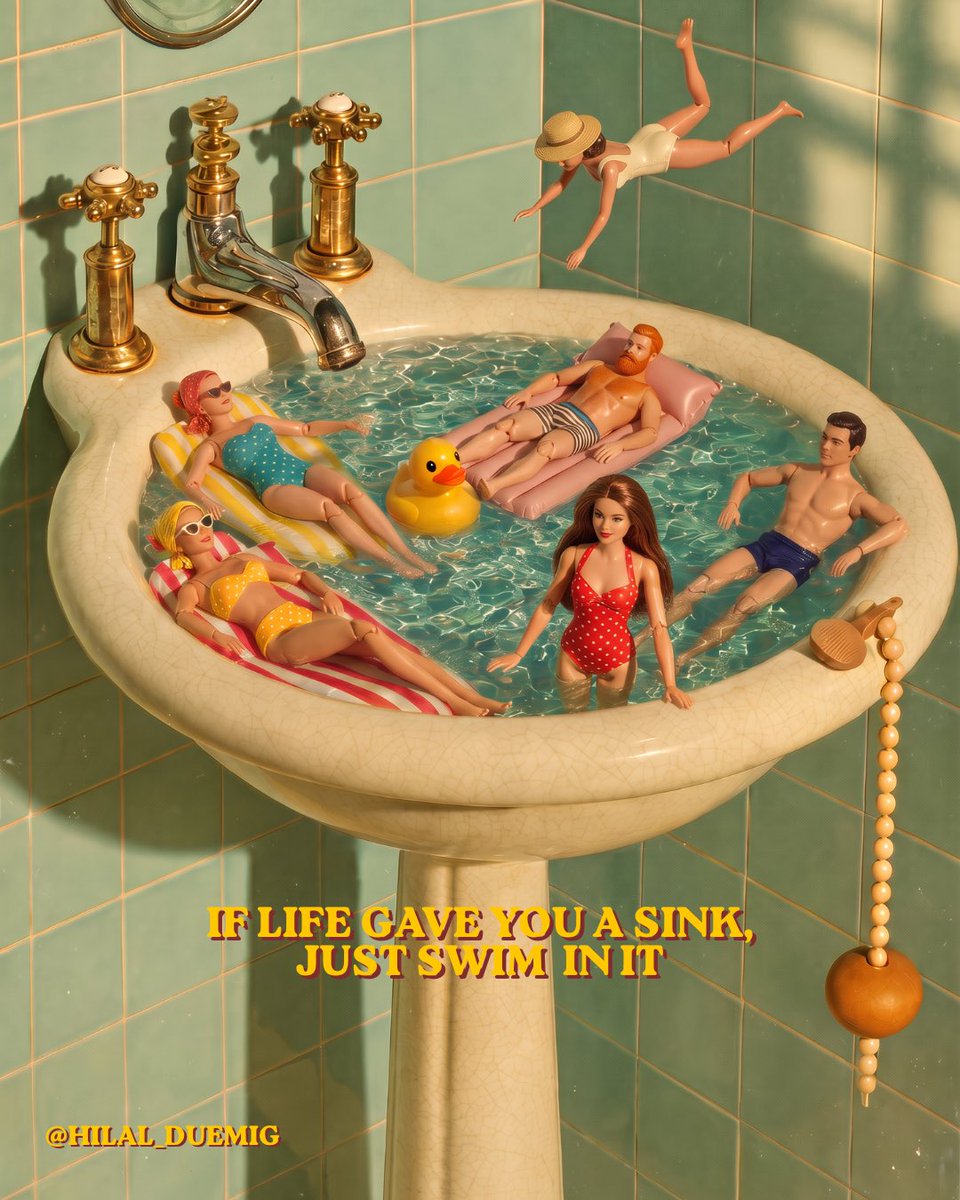 MyRedSelf's tweet photo. If life gave you a sink, just swim in it. 🤭

The tools:
@midjourney 
GPT Images 2.0
Canva

#midjourneyart #midjourneyartist #aiartist https://t.co/dsscBCBjCv