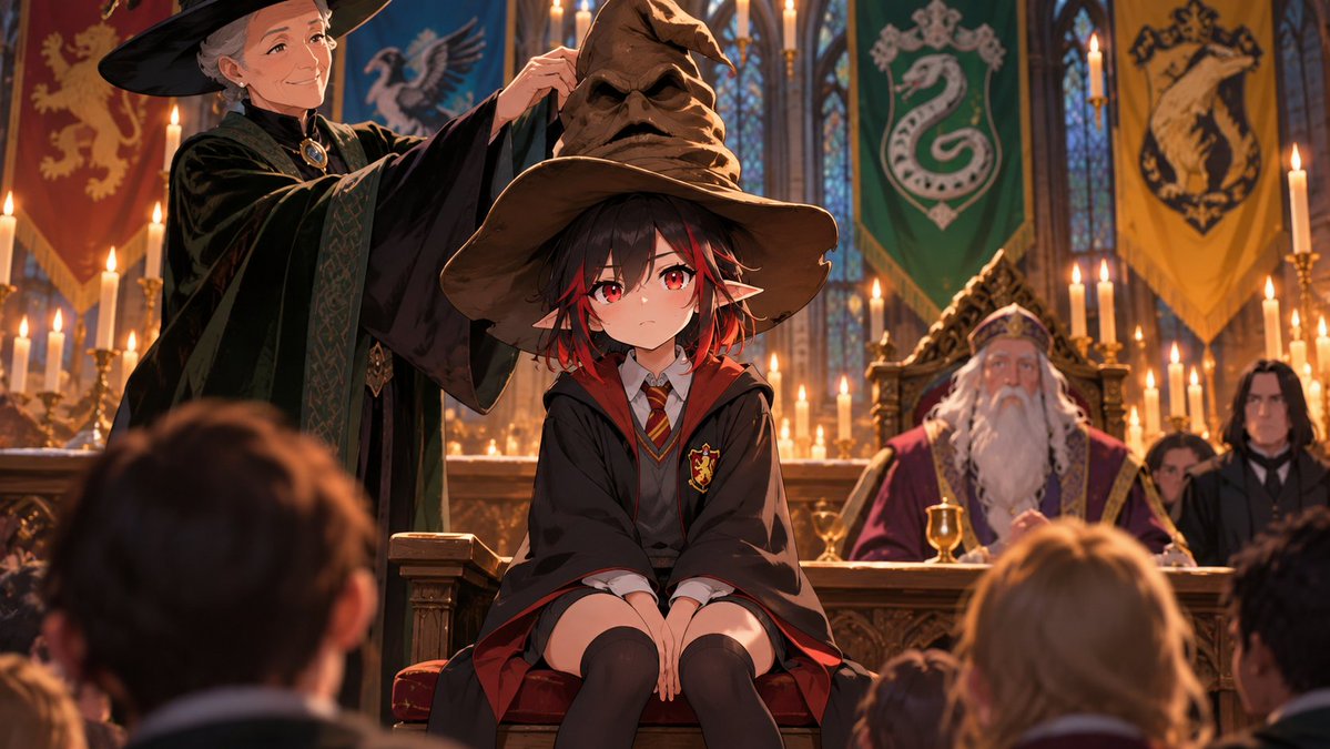 Aurorai_AI's tweet photo. I was hoping we'd be in the same house booo, but Gryffindor is pretty cool too, I guess~ https://t.co/7roRzqx8Zb