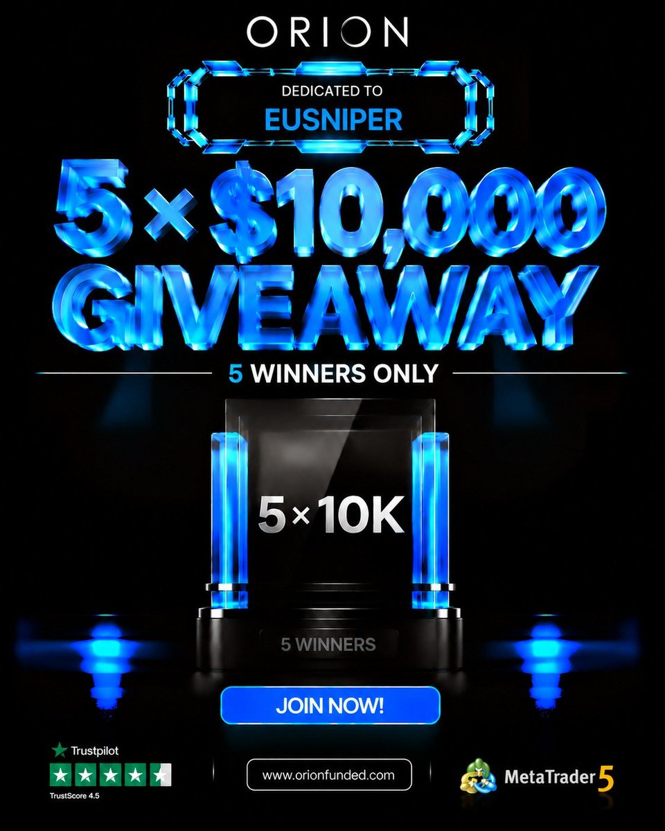 EU_SNIPER_01's tweet photo. 🚨 $50,000 FUNDED GIVEAWAY 🚨

EU SNIPER 🤝 ORION FUNDED

💰 5 WINNERS
🏆 $10,000 FUNDED EACH

Rules :-

• Follow @Orionfundedcom @OrionAffiliates @EU_SNIPER_01

•Tag 2 active Traders

•Like And Retweet This Post

Use Code 'EUSNIPER50' For Maximum Off! https://t.co/gzt477jfRw
