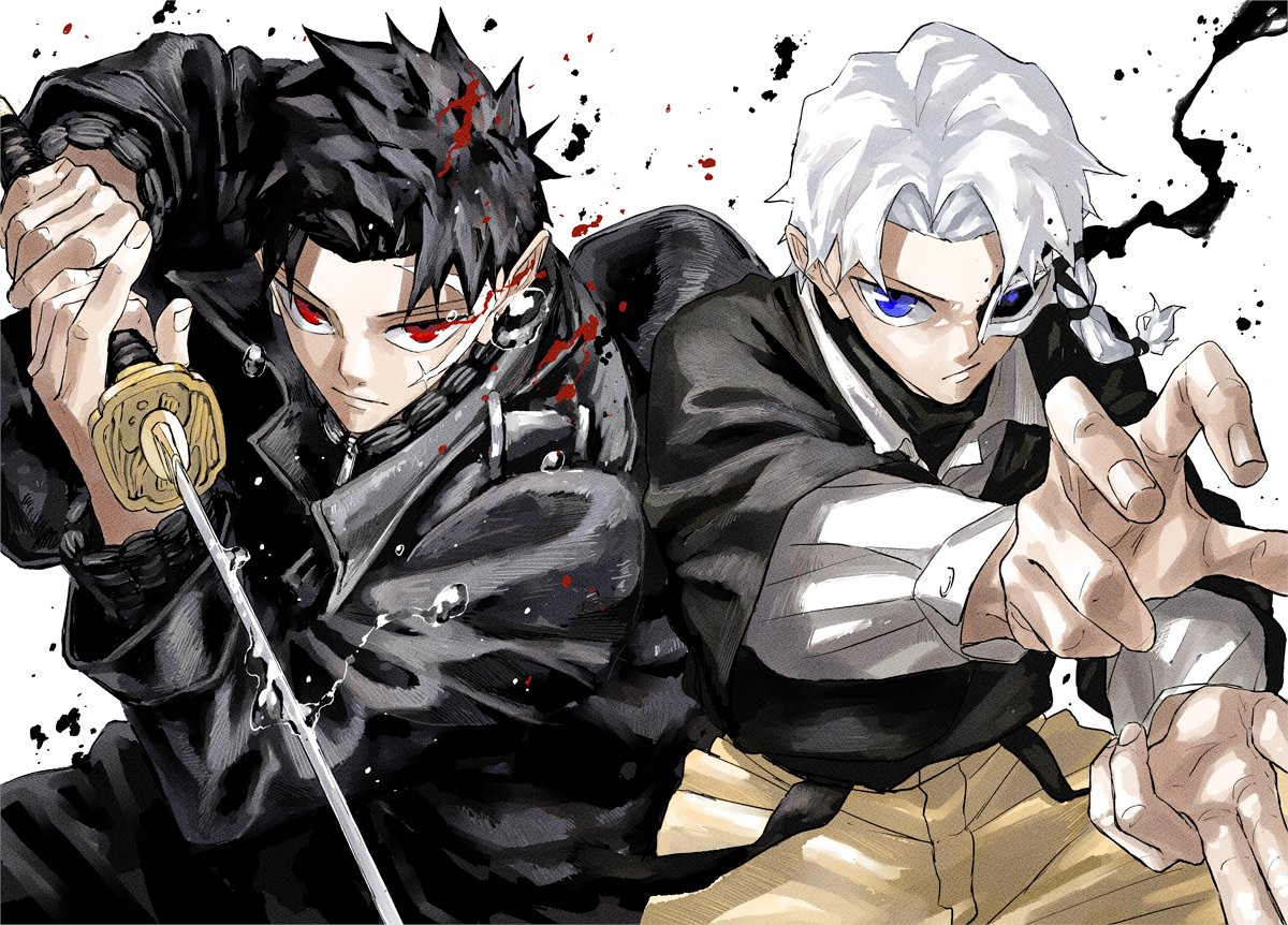 kagurabachi_x's tweet photo. 【祝3周年！】

『#カグラバチ』連載3周年を記念した
描き下ろしのカラーイラストを公開！

相棒!!千鉱と伯理!!

#Kagurabachi https://t.co/BKx2Xzuebv