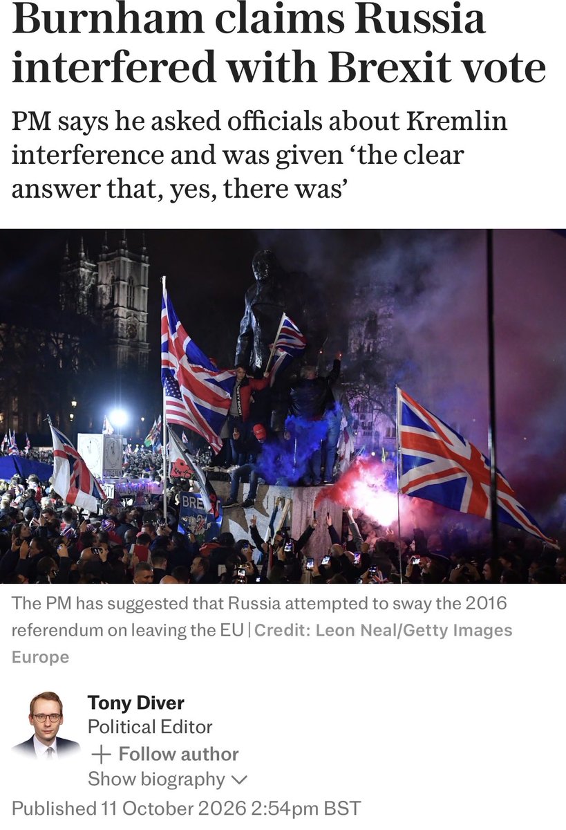 SpeechUnion's tweet photo. People need to understand clearly what is happening here.

Andy Burnham has never been a fan of Britain’s democratic decision to leave the European Union in 2016. The referendum was one of the biggest democratic processes in modern Britain, with strong views on both sides.

The Prime Minister now claims officials told him that Russia interfered in the referendum.

Burnham used his first speech at the UN to announce the creation of the National Centre for Information Defence. He said it would tackle Russian misinformation that sows division, interferes in our democracy, spreads false narratives about Britain and pushes people towards the “far right”.

But today, a Foreign Office minister slapped down that claim, saying Russia was not successful in influencing the Brexit referendum.

It is clear that this new centre will almost certainly be used to clamp down on those who do not subscribe to Burnham’s vision of Britain or the progressive orthodoxies he promotes.

It looks as if Andy Burnham is now spreading misinformation about misinformation — the very thing he claims threatens democracy.
