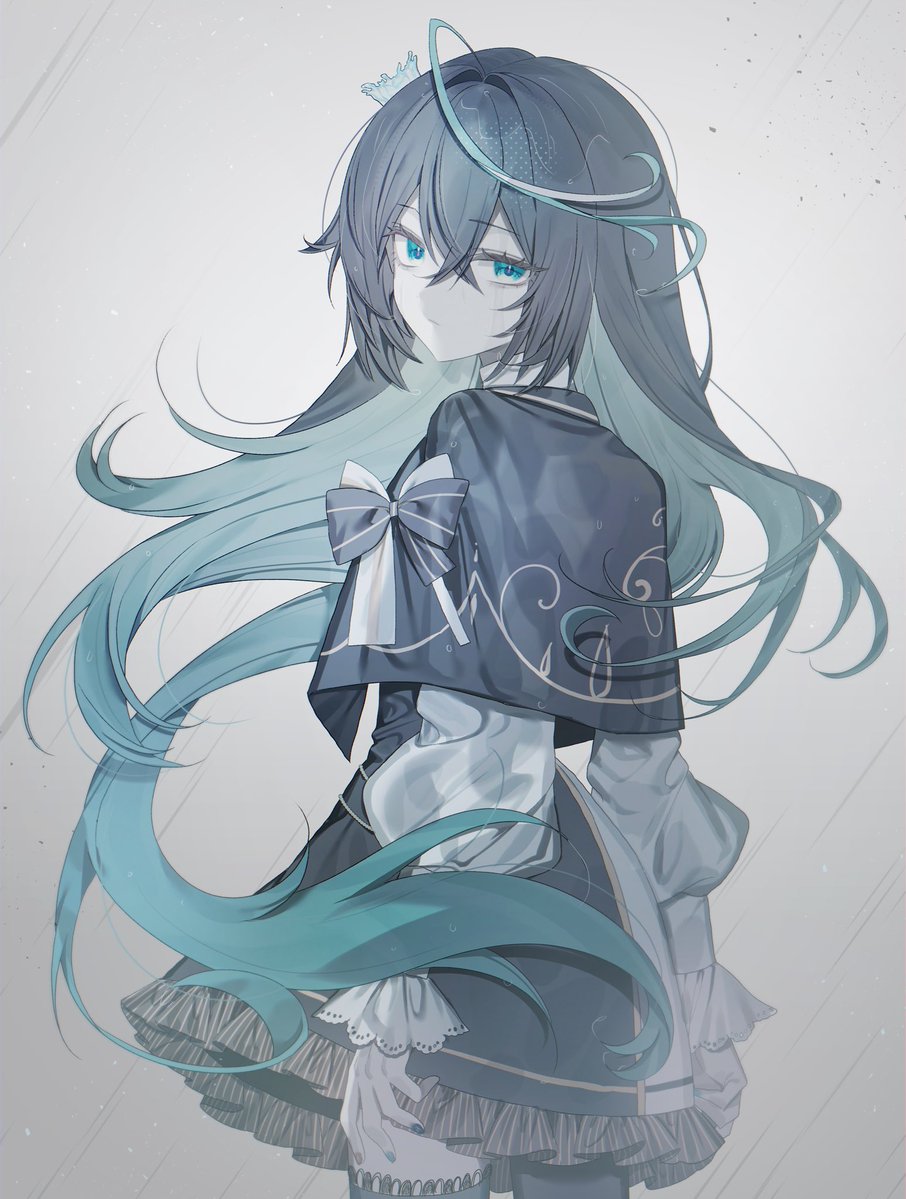 him_sub02's tweet photo. 檜宮しょう（@ Ly05YY）先生にとつても儚くてクールなイラストを描いていただきました🖤
振り向く姿が美少女すぎる🥹🩵✨

こちら雨夜へのプレゼント〜🖤🖤🖤
改めて20万人おめでとう👏🩵👏🩵
#雨夜リズ https://t.co/6Ab2fEEsXD