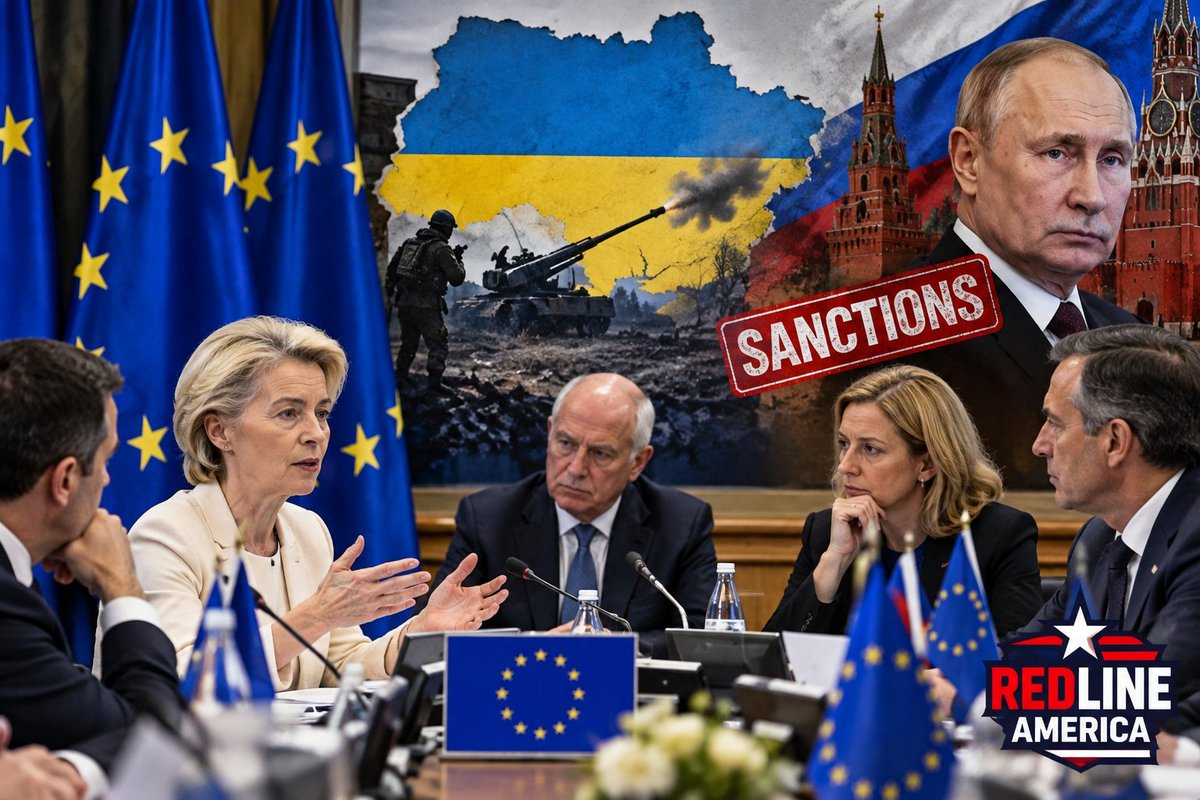 RedlineAmeric's tweet photo. 🇪🇺 EUROPE WEIGHS NEW SANCTIONS ON RUSSIA
European foreign ministers are discussing support for Ukraine, possible new sanctions against Moscow, and growing security threats across Europe.
⚠️ Should the EU impose tougher sanctions on Russia?
A) Yes, increase pressure 🇪🇺
B) No, prioritize diplomacy 🤝
