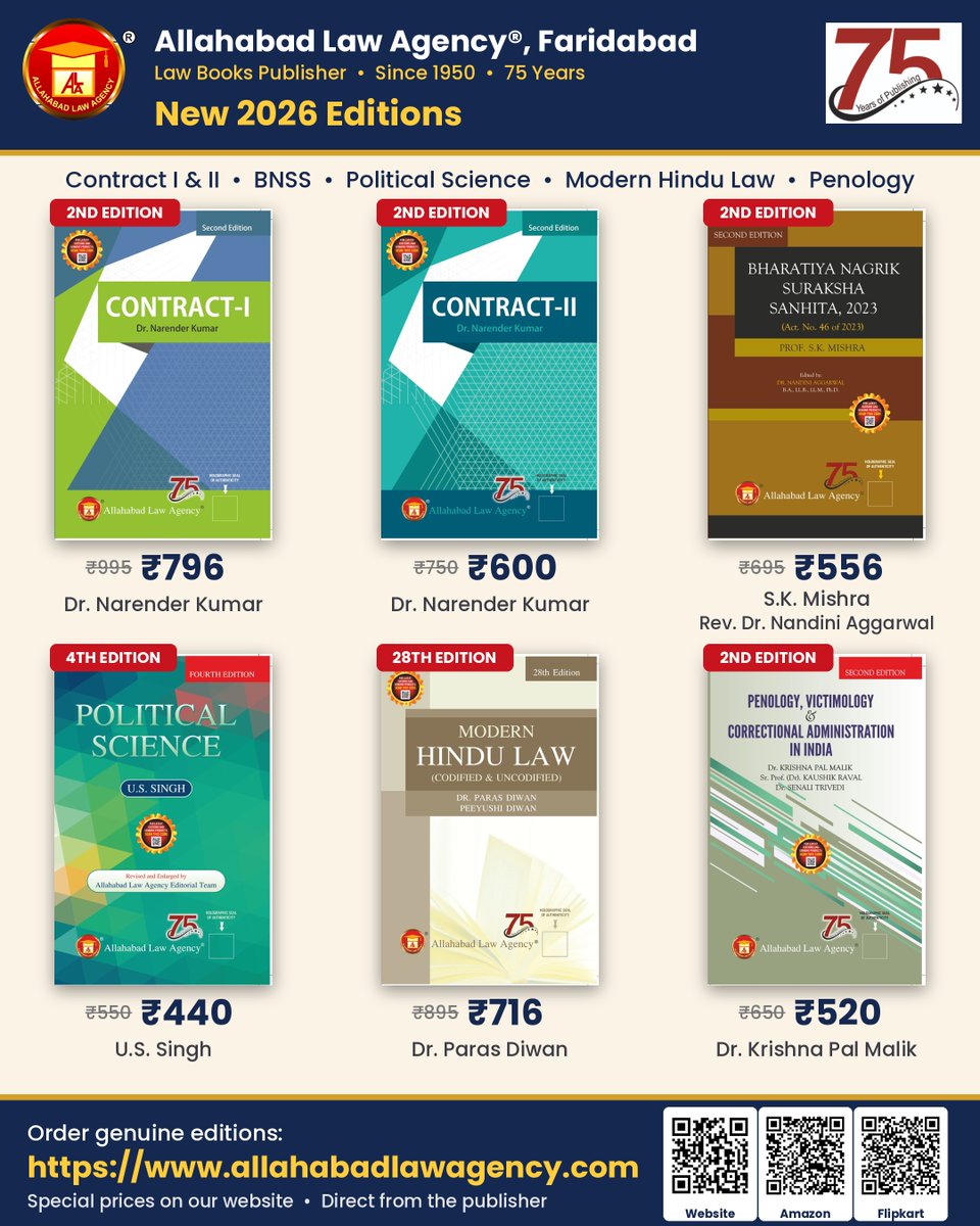 ala1950's tweet photo. New editions: Contract I & II, BNSS, Political Science, Modern Hindu Law, Penology. https://t.co/CU2YTkNJkt #LawBooks #LLB https://t.co/N0dc7N3OdO