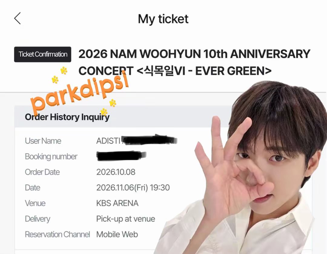 parkdipsi's tweet photo. editan gemesh gweh untuk tiket namu karena secured sendirii🥰 

btw ada yg nonton namu juga gaa di tgl 6 nov di seoul? pengen bareng biar ada temen🥹

#남우현 #NAMWOOHYUN 
#식목일VI #EVERGREEN
#NWH_10th_ANNIVERSARY_CONCERT https://t.co/znHo0cnhf1