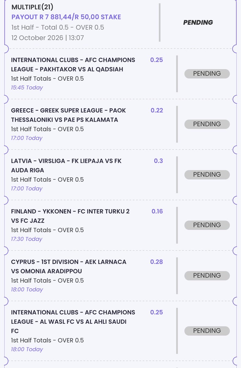 aidenchaggie's tweet photo. 🗣️ 1st 10 minutes draw & FH over 0,5 goals
📍Booking codes👉🏽 1466120863 & 1466121363
🔥Hollywoodbets all the way💫
💜 #hollywoodbetssignup
🔗 Register here: https://t.co/0levIvCgje
• Get R25 plus 50 free spins
18+ only. Ts & Cs apply
#hollywoodbets #HollywoodbetsxWeeklyGames