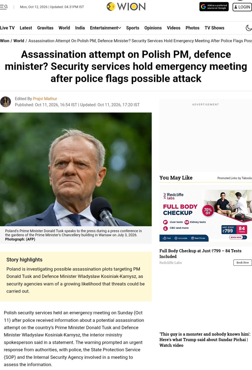 mishrayash17's tweet photo. WWI began,with assassination of Archduke Franz .Today,#Europe stand same juncture & could be Zalanskyy's.propaganda too.A #AssassinationPlot has been hatched to assassinate Poland's PM & DM,blame is being putting on #Russia.
#Poland #DonaldTusk #Tusk #Polska #NATO #BreakingNews https://t.co/5j0mwcvUa1