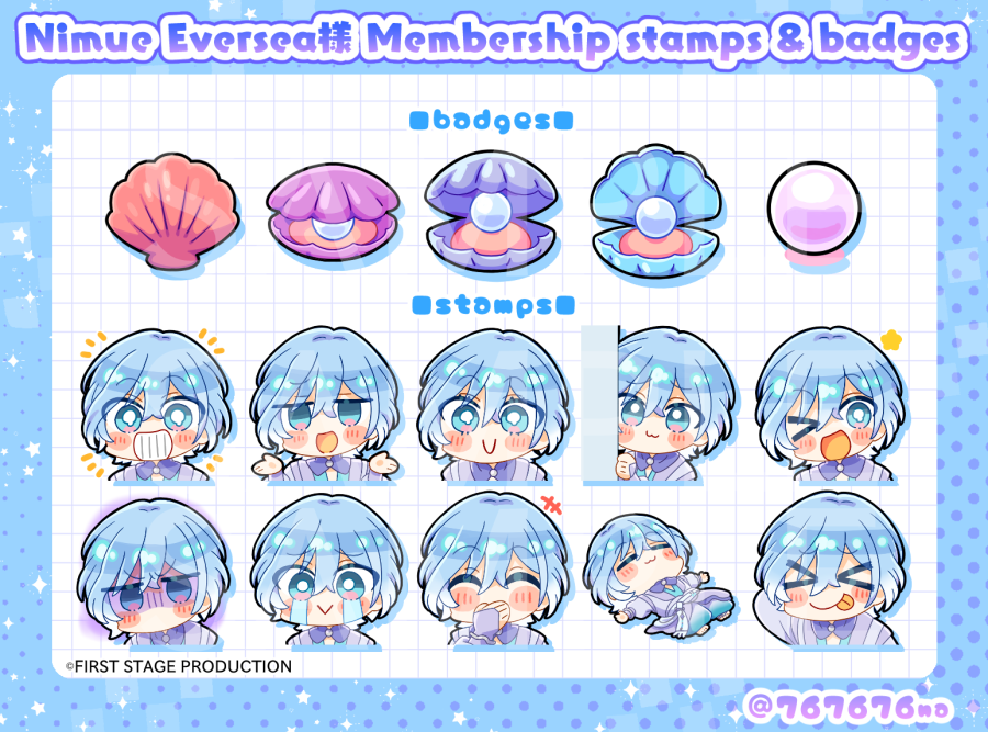 767676na's tweet photo. 【お仕事✨】
FIRST STAGE PRODUCTION EN所属Nimue Eversea様(@NimueEversea)の
メンバーシップ用スタンプとバッジを担当させていただきました！ 
よろしくお願いします！
https://t.co/nPIBBs4FHY https://t.co/jfpoOyOPX4