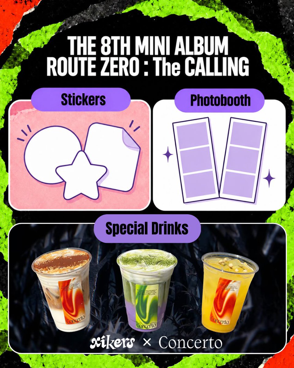 xikers_official's tweet photo. [📢] Cafe Takeover

road𝓨! We’re taking over Concerto Reserve with exclusive drinks, stickers, and a photobooth! Plus, we might just drop in on Oct 15.👀 See you there ☕️✨

📍Concerto Reserve (LA)
📅 Oct 15 - Nov 8, 2026

#xikers #싸이커스 #ROUTE_ZERO #TheCALLING #xikersCafeTakeover