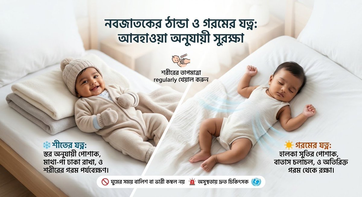 kindergart69243's tweet photo. আপনার সোনামণিকে আবহাওয়া অনুযায়ী সুস্থ ও আরামদায়ক রাখতে এই বিষয়গুলো মেনে চলুন: ​❄️ শীত বা ঠান্ডার দিনে শিশুকে একটি খুব ভারী কাপড়ের বদলে একাধিক হালকা স্তরের নরম পোশাক পরান যাতে গরম লাগলে একটি স্তর খোলা যায়।
✨ ​#NewbornCare #BabyCare #BabyHealth #ParentingTips #ChildSafety https://t.co/SJg2dLuvWq