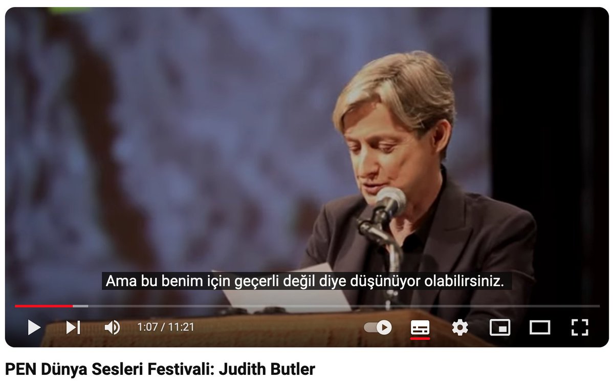 Metiskitap's tweet photo. #JudithButler’ın “Öfke ve Yas Üzerine” başlıklı konuşması, 4 Mayıs 2014'te PEN Dünya Sesleri Festivali’nde yapılmıştı. Bu etkileyici konuşmayı kaçıranlar için bir kez daha hatırlatmak istedik.

"Anne Carson, 'Trajedi neden vardır?' diye sorduktan sonra şöyle cevap veriyor:
"Çünkü öfkelisiniz. Peki neden bu kadar öfkelisiniz? 
Çünkü yastasınız."

Türkçe altyazılı, 11 dakika.
 🎥 https://t.co/H4ftDQbhQW