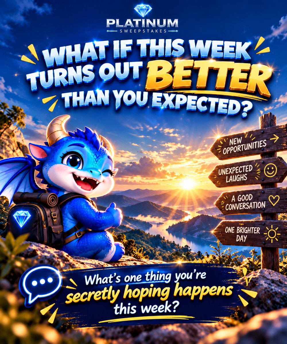 PlatinumSweeps's tweet photo. 💙✨ WHAT IF THIS WEEK TURNS OUT BETTER THAN YOU EXPECTED?

👀 What's one thing you're secretly hoping happens this week?

Drop it below! 👇💙
#MondayMotivation #PositiveVibes #Platinumsweeps https://t.co/zQB5WRlFHn