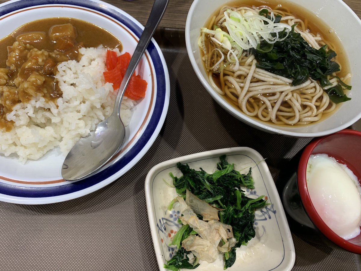 boba_fett2019's tweet photo. 富士そば　朝セット☀️
めっちゃ久しぶりに富士そば入ったけど、
ミニ蕎麦、ミニカレー、おひたし、温泉卵でこのご時世に500円って安っ😳多すぎず少なくもなく朝にちょうど良い量！！
ありがたや🙏
ごちそうさまでした😋 https://t.co/FhvRd37eOX