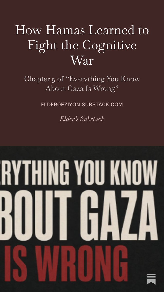 elderofziyon's tweet photo. Hamas did not invent its way of fighting in 2023. It learned it, one war at a time, and the lessons are all on the public record.

In 2009 it listed its dead fighters proudly on its own websites, and a few bloggers used those lists to show that a third of the “civilians” in the NGO casualty count were armed men. By 2014 the Interior Ministry had issued written instructions: every dead person is “an innocent civilian,” no photos of commanders, no pictures of rockets fired from neighborhoods. The NGOs kept counting the way Hamas told them to. B’Tselem’s method for deciding whether a dead man was a fighter was to ask his family - they wouldn’t lie!

The rest followed the same pattern. Commanders kept their children beside them, and the children’s deaths were charged to Israel. Shifa Hospital became a command post, and the correspondents filming the wounded walked past the gunmen in the corridors. A Spanish reporter explained why no footage from Gaza ever showed a launcher: “they would simply shoot at us.” Hamas shelled the crossing its own food came through, and the world went on calling it a siege. Human Rights Watch rewrote the definition of “human shield” so that Hamas could not meet it.

Every technique worked, and nothing was ever punished. By October 7 Hamas had a doctrine tested in four wars, and every part of it depended on the world responding exactly as it had before. Chapter 5 of the series “Everything You Know About Gaza Is Wrong” goes through the lessons one at a time, with the sources.

Link follows.