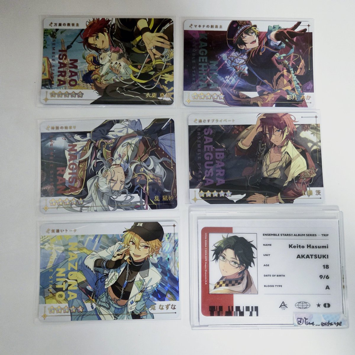Yume__exchange's tweet photo. 【交換】あんスタ カードダス R
譲)   真緒/みか/凪砂/茨/なずな

求)   薫/ジュイス ＞ 北斗/藍良/ライカ

※薫/ジュイスとの交換優先です。 https://t.co/Z2JFaxZvpF