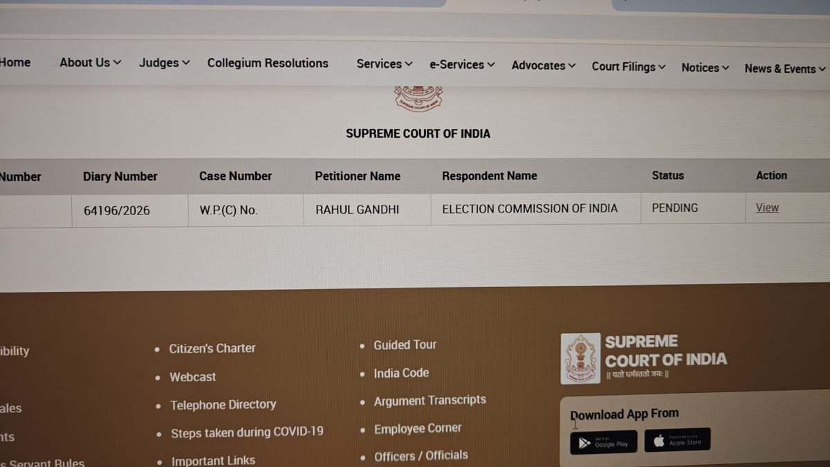 iamharmeetK's tweet photo. Petition by RAHUL GANDHI officially registered on the SC website

𝗜𝘁 𝗶𝘀 𝘁𝗶𝘁𝗹𝗲𝗱 𝗥𝗮𝗵𝘂𝗹 𝗚𝗮𝗻𝗱𝗵𝗶 𝘃. 𝗘𝗖𝗜

Advocate S. Prasanna of Rahul Gandhi's legal team has confirmed that the LoP's plea in the Supreme Court has been filed. https://t.co/wQYfl4NqxF