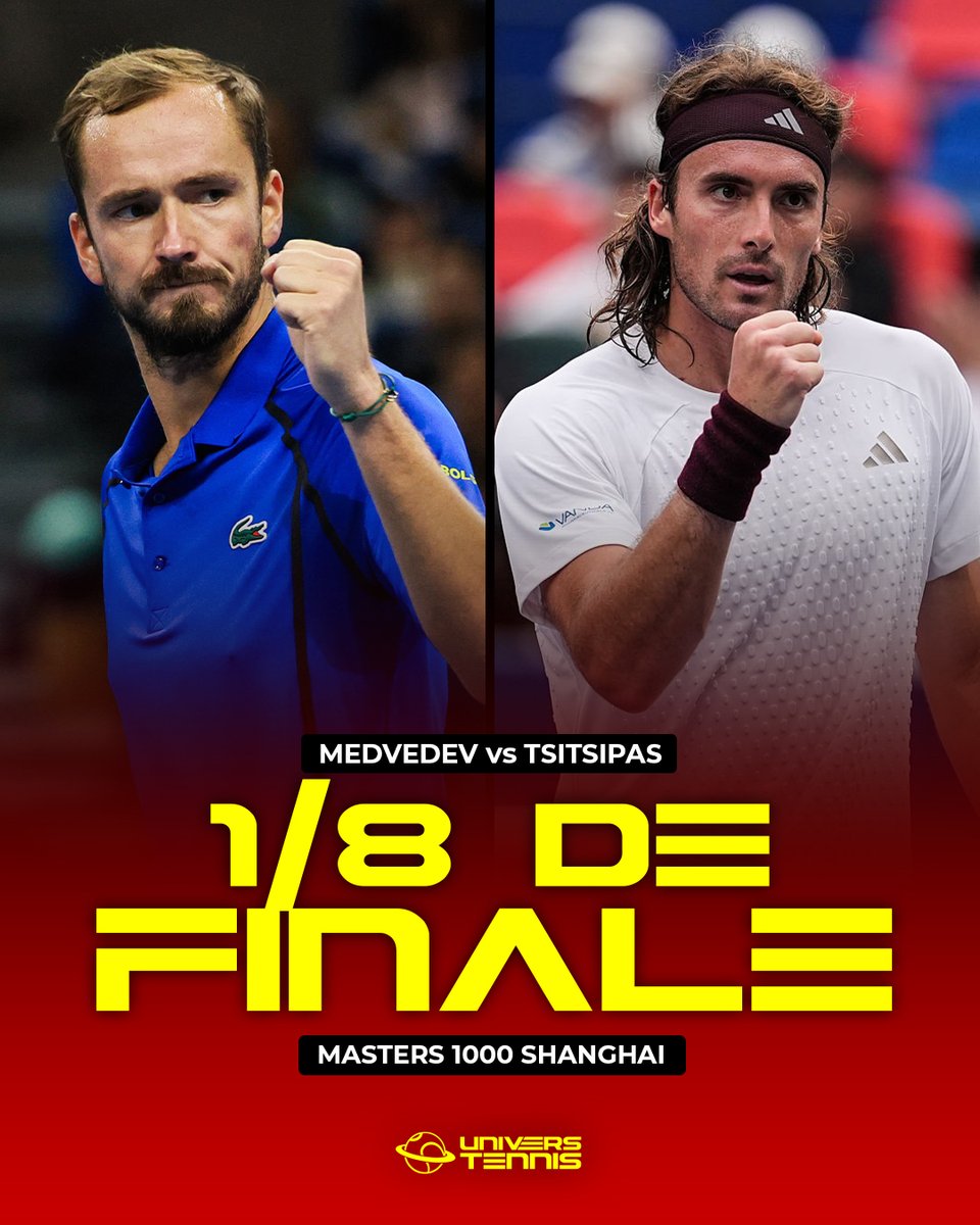 UniversTennis's tweet photo. 🚨 1/8 DE FINALE - MASTERS 1000 SHANGHAI 🇨🇳

MEDVEDEV ⚡️ TSITSIPAS

16e affrontement à venir entre les deux joueurs. 👀