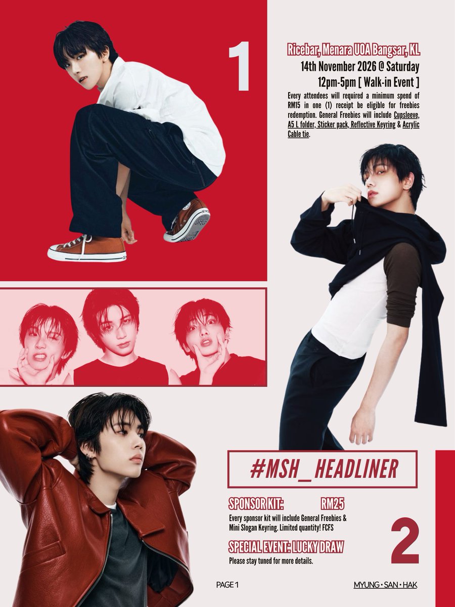 MSH_Headliner's tweet photo. 𝟐𝟎𝟐𝟔 𝐁𝐍𝐃 𝐌𝐲𝐮𝐧𝐠 𝐉𝐚𝐞𝐡𝐲𝐮𝐧, 𝐓𝐚𝐞𝐬𝐚𝐧, 𝐖𝐨𝐨𝐧𝐡𝐚𝐤 𝐄𝐯𝐞𝐧𝐭 𝐢𝐧 𝐊𝐋

☆ ᴍʏ ꜱᴛᴇʟʟᴀʀ ʜᴇᴀᴅʟɪɴᴇʀ ☆

▪︎ Ricebar, Menara UOA Bangsar, KL
▪︎ 14 Nov 2026 (Sat) 12-5pm
▪︎ Walk-in event

Sponsor kit details: https://t.co/TBsQFkRQvR

#MSH_HEADLINER https://t.co/l0dtqIuyXB