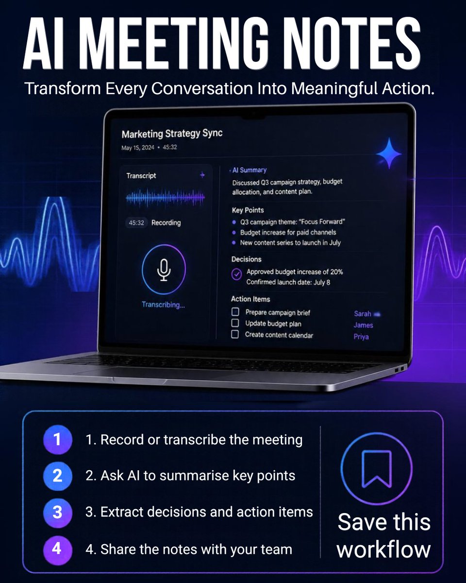 nyvoraai_co's tweet photo. Make every meeting more productive with AI. 

Transcribe conversations, summarize key points, and turn decisions into actionable tasks with NyvoraAI.

#NyvoraAI #AIMeetingNotes #AITools #Productivity #FutureOfAI https://t.co/LdbS01VHdr