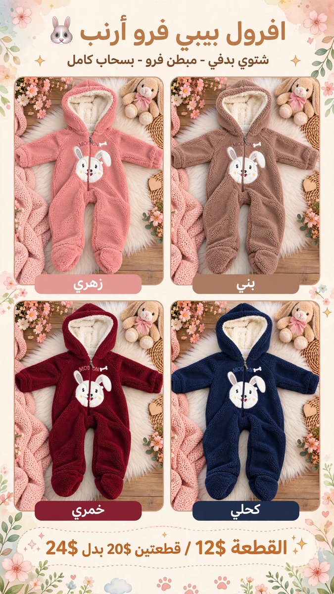 SolaimanSi43019's tweet photo. 🐰 افرول بيبي فرو أرنب - بدفي متل الحضن 🥰
مبطن فرو من جوا، بسحاب كامل، مع طاقية و اجرين
كتير تقيل و بدفي للشتوية ❄️
تطريز أرنب كيوت 🐰
الألوان: زهري - بني - خمري - كحلي
المقاسات: 0-3 / 3-6 / 6-9 / 9-12 شهر💰 القطعة 12$🔥 عرض القطعتين 20$ بدل 24$
📦 توصيل لكل لبنان
📩 للطلب https://t.co/EmWOzyqzUB