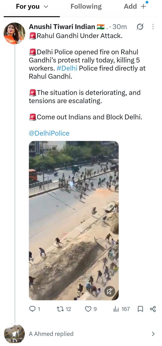 DelhiPolice's tweet photo. ❌ FACT CHECk ❌
This handle (@indiantiwari01) has a documented history of spreading doctored media, old footage, and fabricated narratives to mislead the public.
Do not fall for or amplify this rumor. 
Spreading malicious rumors on social media is a punishable offense under the law, and strict legal action will be initiated against this handle. ⚠️