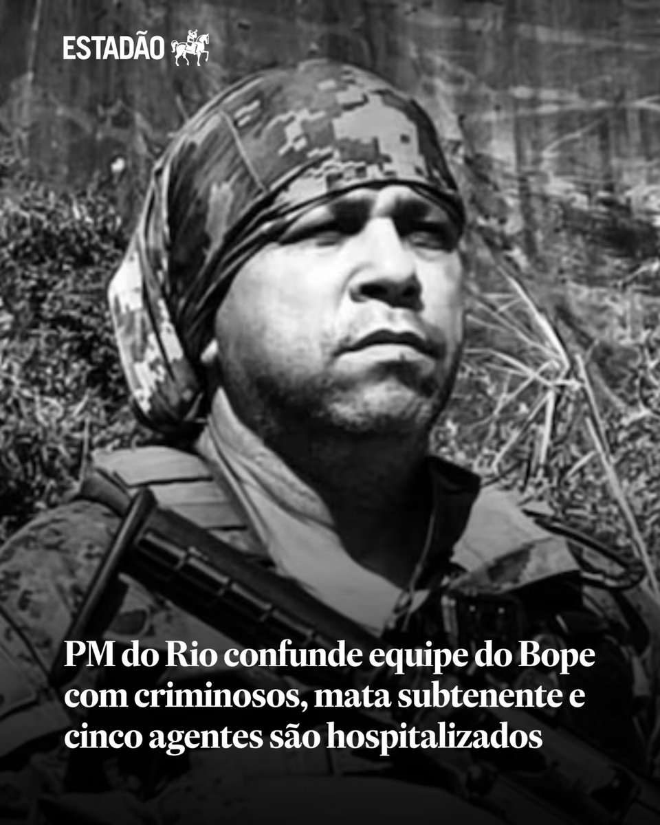 Estadao's tweet photo. PM do Rio confunde equipe do Bope com criminosos, mata subtenente e cinco agentes são hospitalizados | Caso é investigado pela Polícia Civil e pela Corregedoria da PM; Gláucio Marcelo Fonseca da Silva tinha 54 anos e deixa três filhos https://t.co/sCDzQbkolo https://t.co/FYFRChk5zZ